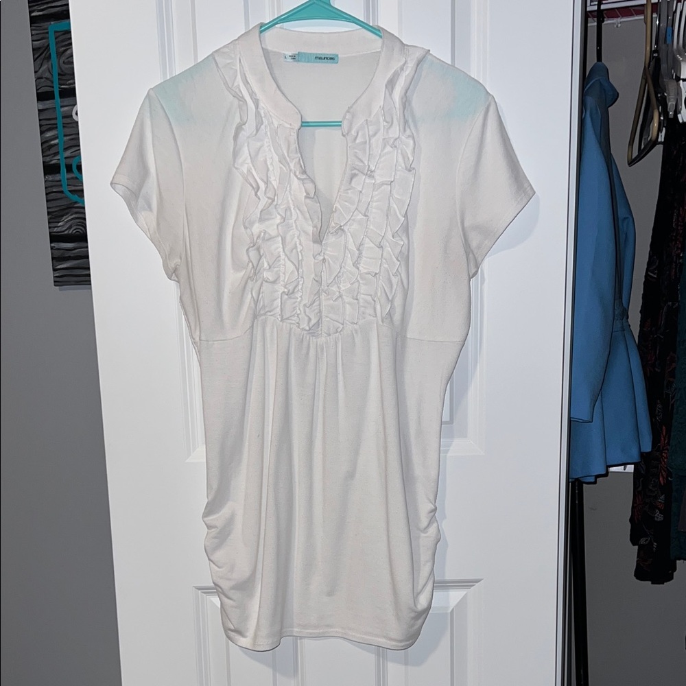 Apt. 9 White Ruffled Blouse